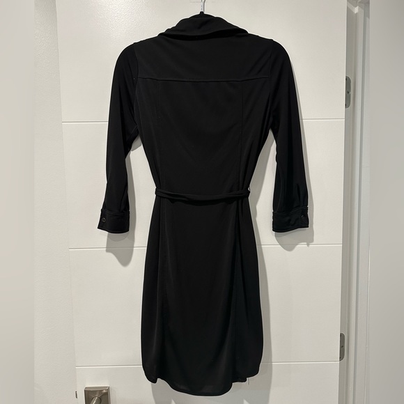 Classic Black Work Dress with Long Sleeves, Button down, Collar, and Tie Waist - Picture 5 of 7